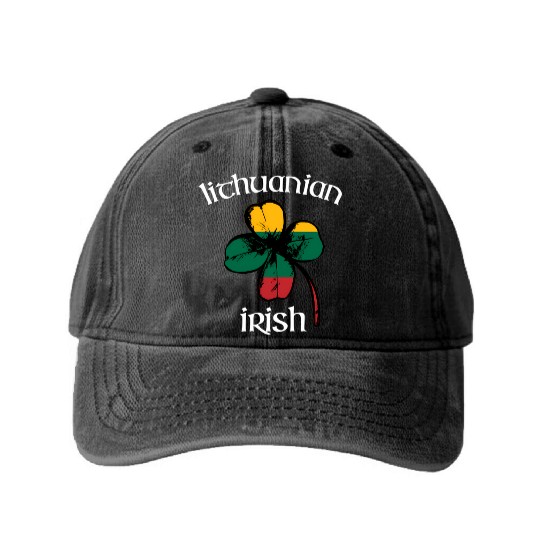 Lithuanian Irish Flag Of Lithuania Shamrock Washed Denim Baseball Caps