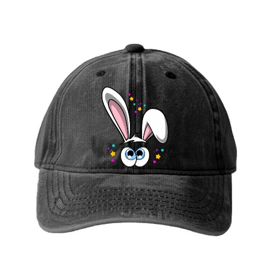 Easter Bunny With Eyes Washed Denim Baseball Caps