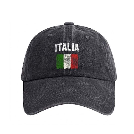 Italia - Distressed Italian Flag Washed Denim Baseball Caps