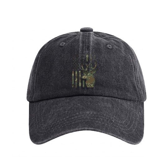 Camo American Flag Buck Hunting For Elk Deer Washed Denim Baseball Caps