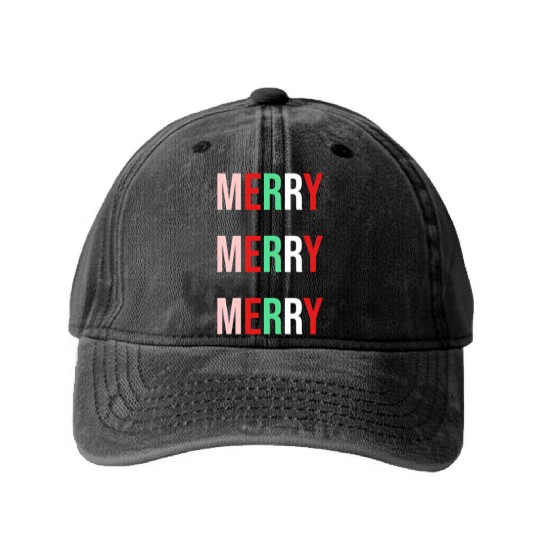 Merry Merry Merry Washed Denim Baseball Caps