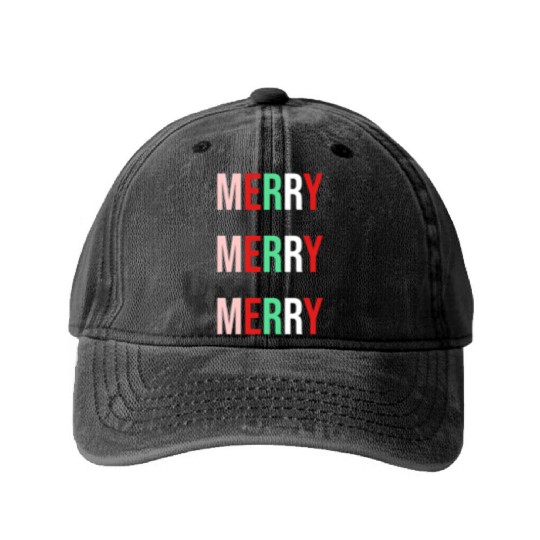 Merry Merry Merry Washed Denim Baseball Caps