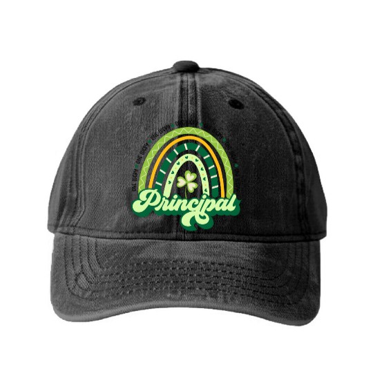 Boho Rainbow Shamrock One Lucky Principal St Washed Denim Baseball Caps