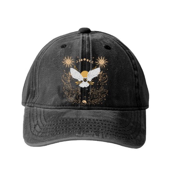 Dark Academia Tarot Card Sun Moon Crystals Owl Washed Denim Baseball Caps