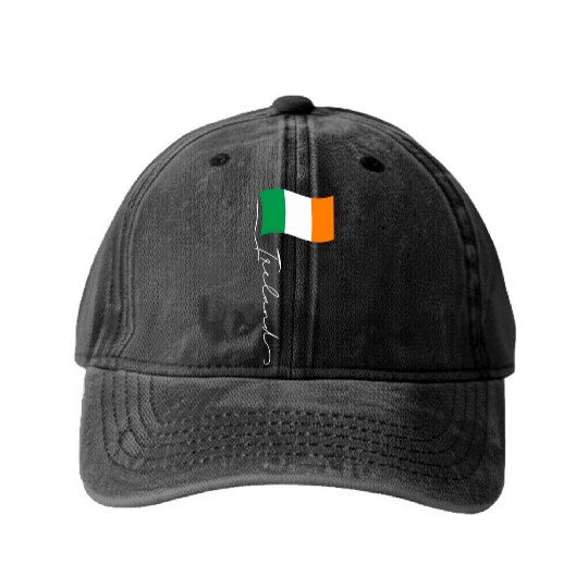 Ireland Signature Flag Pole Elegant Patriotic Washed Denim Baseball Caps