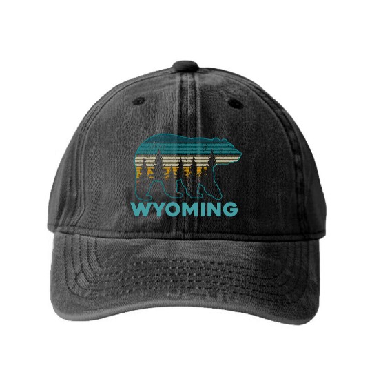 Wyoming Grizzly Bear Nature Hiking Washed Denim Baseball Caps