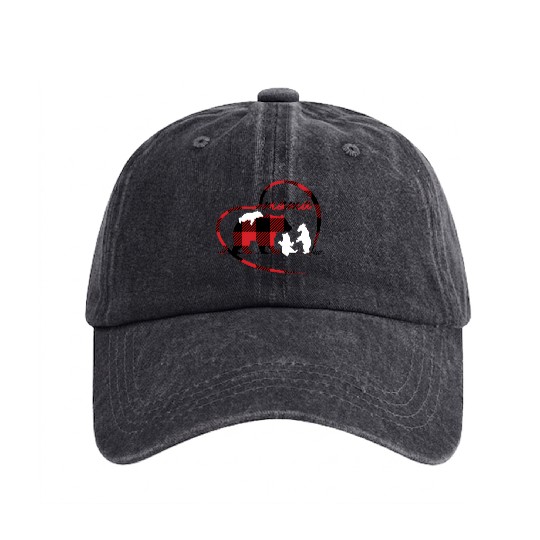 Mama Bear 3 Cubs Red Buffalo Plaid Heart For Mom Washed Denim Baseball Caps