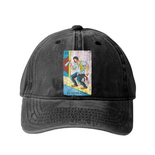 Loteria El Borracho Colorful Tarot Card Washed Denim Baseball Caps