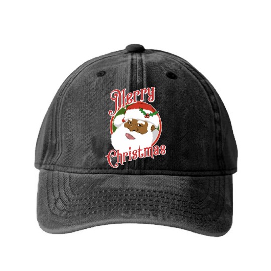 Black Merry African American Santa Claus Washed Denim Baseball Caps
