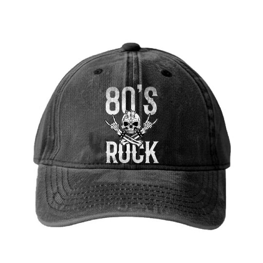 80S Rock And Roll Distressed Music Guitar Band Washed Denim Baseball Caps