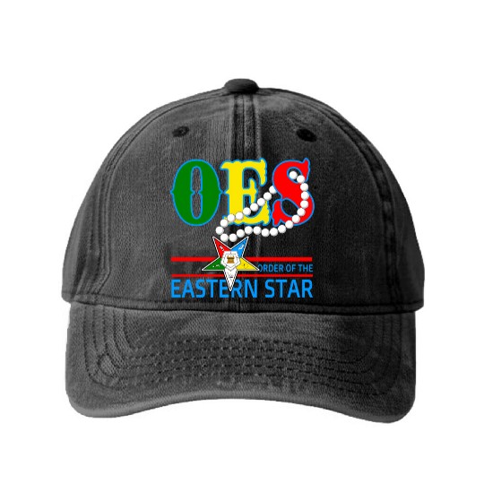 Oes Star Necklace Order Of The Eastern Star Washed Denim Baseball Caps