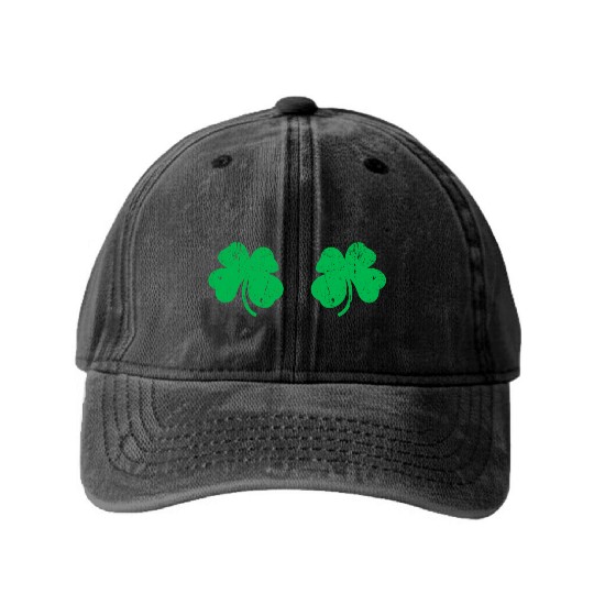 Shamrock Boobs Irish St Patric Day Washed Denim Baseball Caps