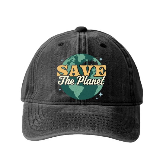 Save The Planet Environmental Retro Vintage Earth Washed Denim Baseball Caps