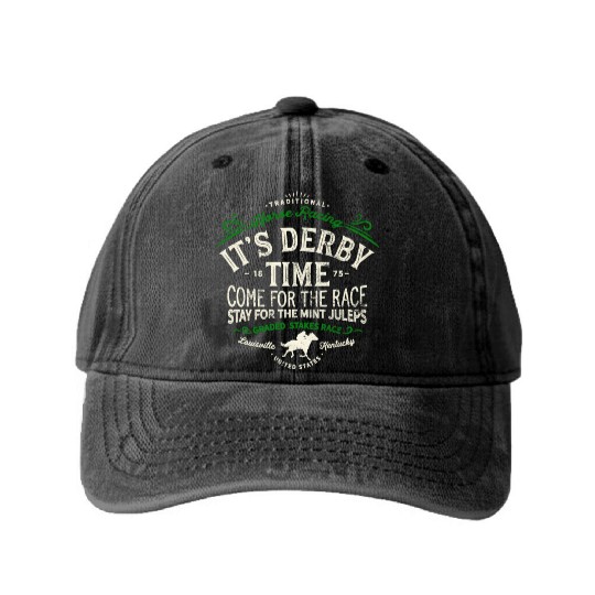 Derby Time Louisville Kentucky Horse Racing Washed Denim Baseball Caps