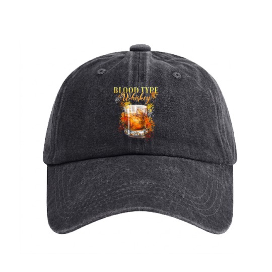 Blood Type Whiskey Cocktail Bartender Washed Denim Baseball Caps
