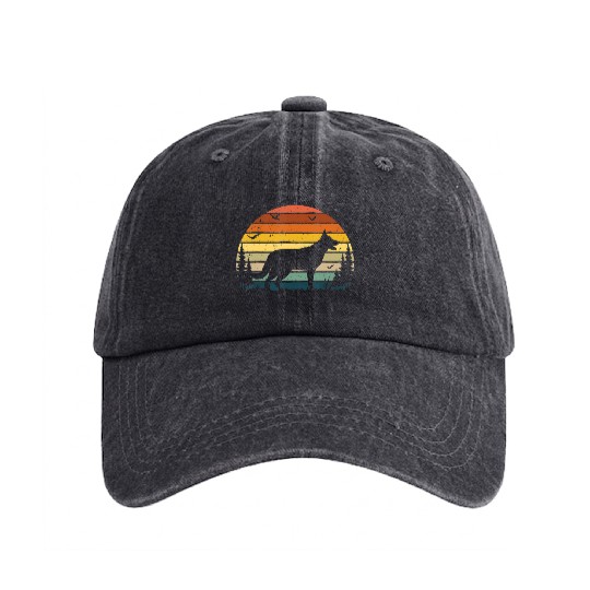 German Shepherd Vintage Retro Mom Dad Pet Lover Washed Denim Baseball Caps