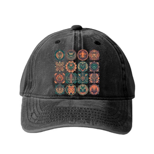 Celestial Creatures Emblems Washed Denim Baseball Caps