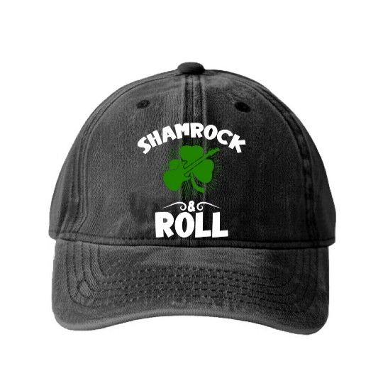 Shamrock Rock And Roll Guitar St Patrick'S Day Washed Denim Baseball Caps