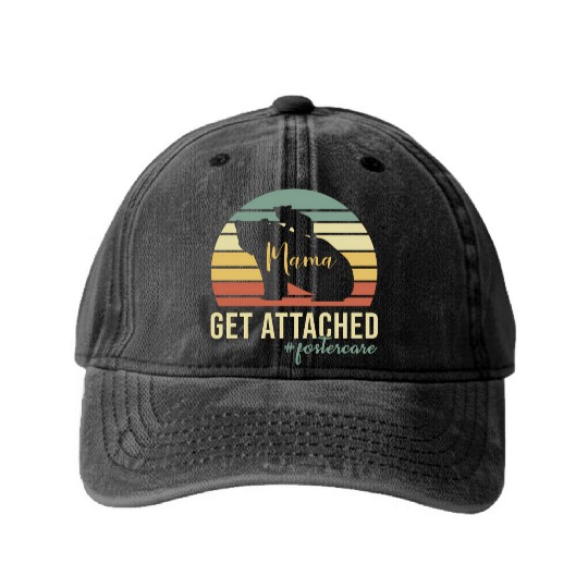 Get Attached Foster Care Mom Mama Bear Cub Washed Denim Baseball Caps