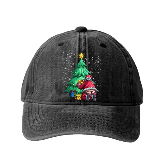 Santa Winter Whale Tail Ugly Santa Claus Gif Washed Denim Baseball Caps