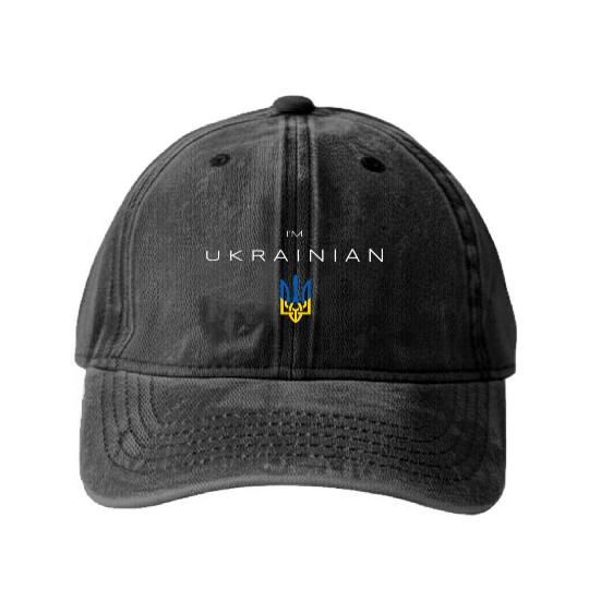 I am Ukrainian - I am from Ukraine Trident Flag Washed Denim Baseball Caps