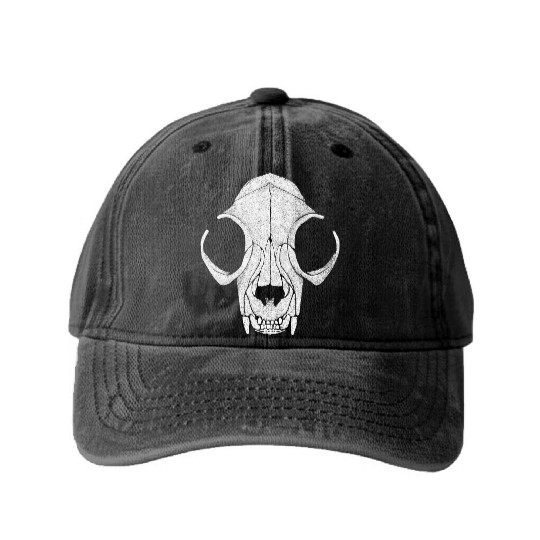Cat Skull Pointillism Washed Denim Baseball Caps