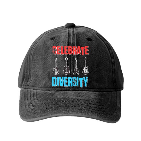 Celebrate Diversity Funny Guitar Player Musician Washed Denim Baseball Caps