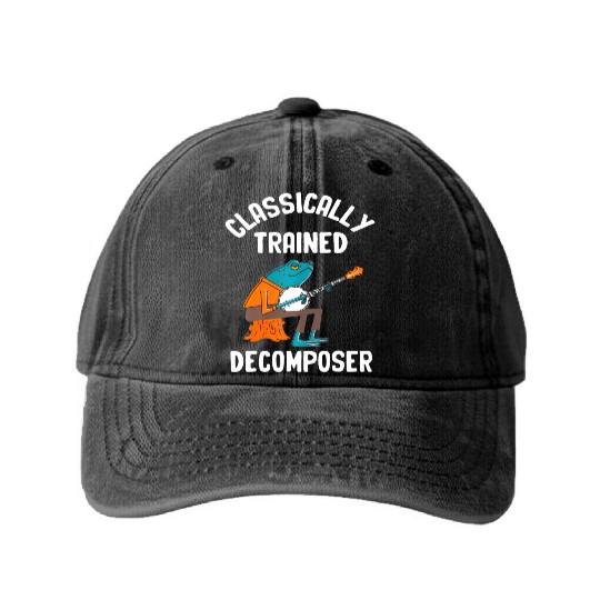 Classically Trained Decomposer Funny Frog Playing Washed Denim Baseball Caps
