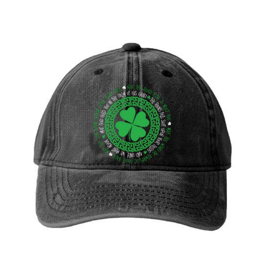Irish Blessing Celtic Knot 4 Leaf Clover - St Washed Denim Baseball Caps