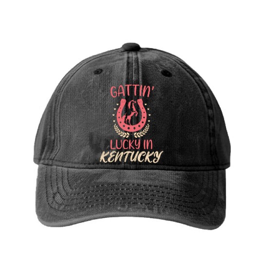 Gattinâ€™ Lucky In Kentucky Horse Racing Derby Washed Denim Baseball Caps