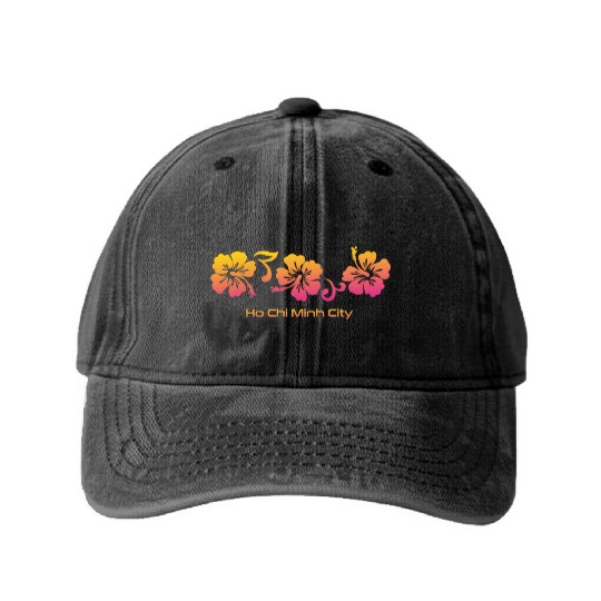 Ho Chi Minh City Vietnam Hibiscus Souvenir Washed Denim Baseball Caps