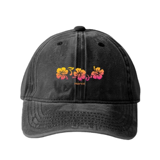 Hanoi Vietnam Hibiscus Souvenir Vacation Washed Denim Baseball Caps