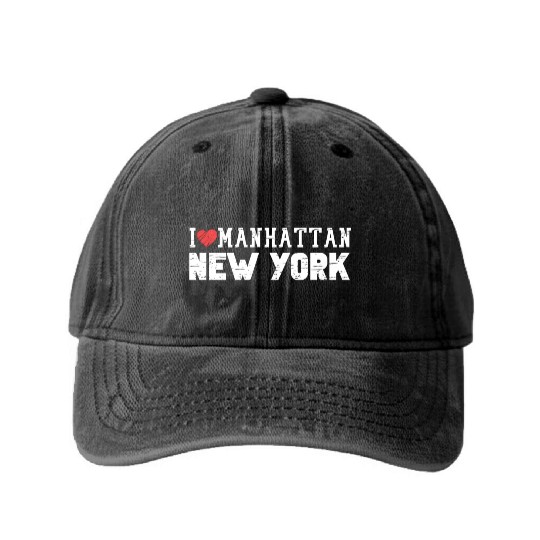 Manhattan New York Love I Heart Manhattan Ny Washed Denim Baseball Caps
