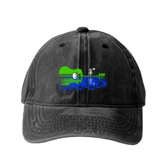 Disc Golf Sunset Guitar Guitarist Player Golfing Washed Denim Baseball Caps