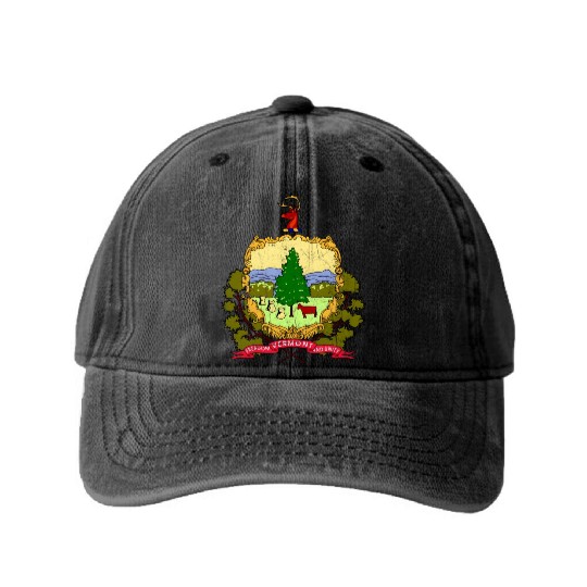Vermont Flag State Vintage Washed Denim Baseball Caps