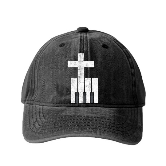 Piano Cross Christian Pianis Washed Denim Baseball Caps