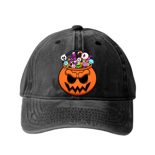 Halloween Trick Or Treat Candy Washed Denim Baseball Caps