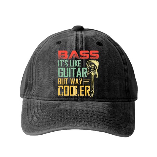 Bass it's like guitar but way cooler Washed Denim Baseball Caps