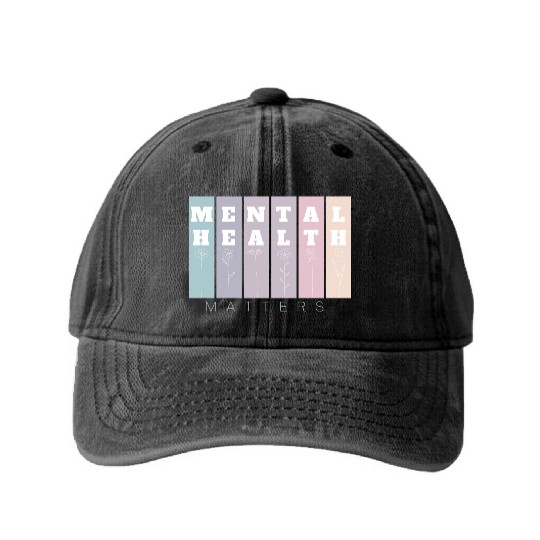 Mental Health Matters | Florals VI French Grey Washed Denim Baseball Caps