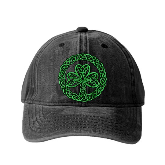 Celtic Knot Irish Shamrock 3 Leaf C St Pats Washed Denim Baseball Caps