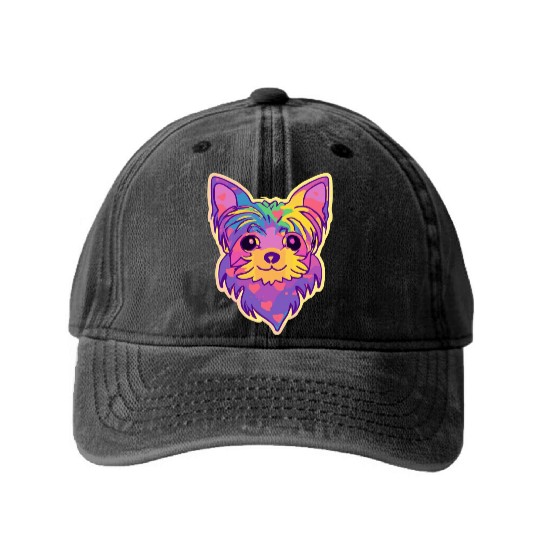Yorkshire Terrier Rainbow Dog Lover Yorkie Washed Denim Baseball Caps