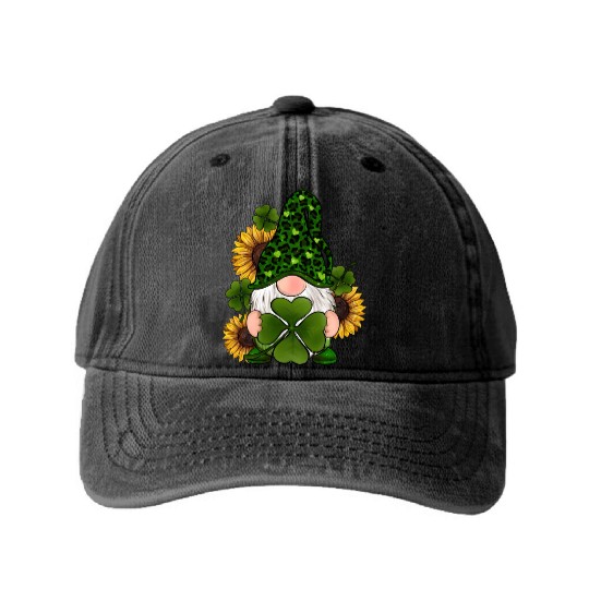Leopard Love Gnomes Shamrock Irish Lucky St Washed Denim Baseball Caps