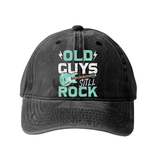 Retired Man Guitar Player Bass Guitar Washed Denim Baseball Caps
