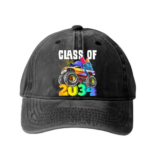 Class of 2034 Monster Truck Kindergarten Back to Washed Denim Baseball Caps