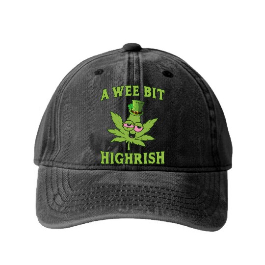 A Wee Bit Highrish 420 Weed Marijuana St Patric Washed Denim Baseball Caps
