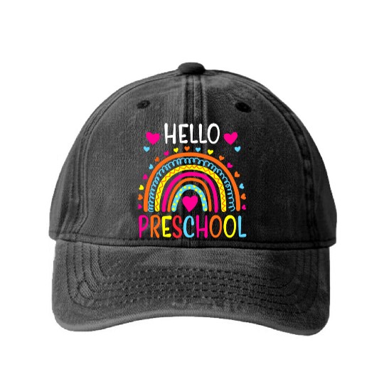 Hello Preschool Back To School Pre-K Teacher Washed Denim Baseball Caps