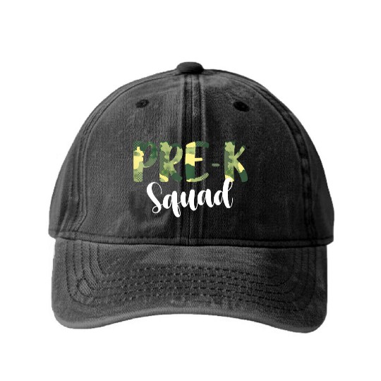 Camo Pre-K Squad Back To School Camouflage Washed Denim Baseball Caps