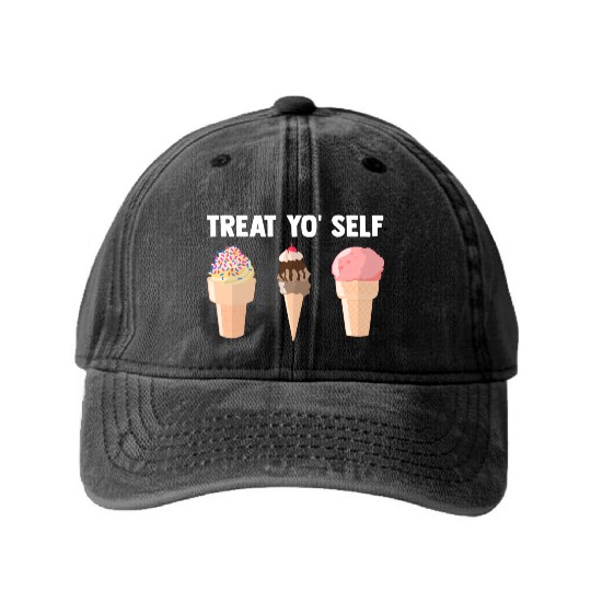 Ice Cream Treat Yo' Self Summertime Sherbet Gelato Washed Denim Baseball Caps