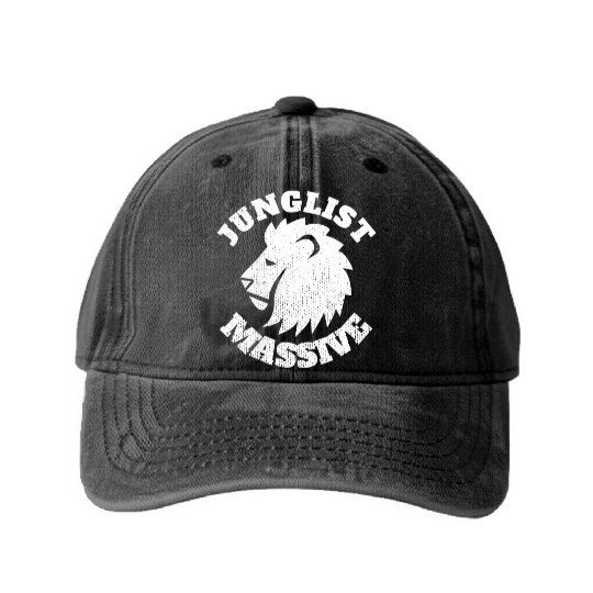 Junglist Music DnB EDM Drum N Bass Lion Washed Denim Baseball Caps
