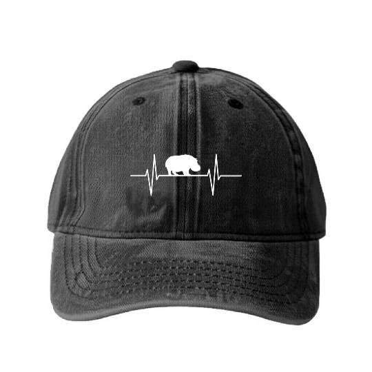 Hippo Heartbeat Hippopotamus Lovers Hippos Gift Washed Denim Baseball Caps